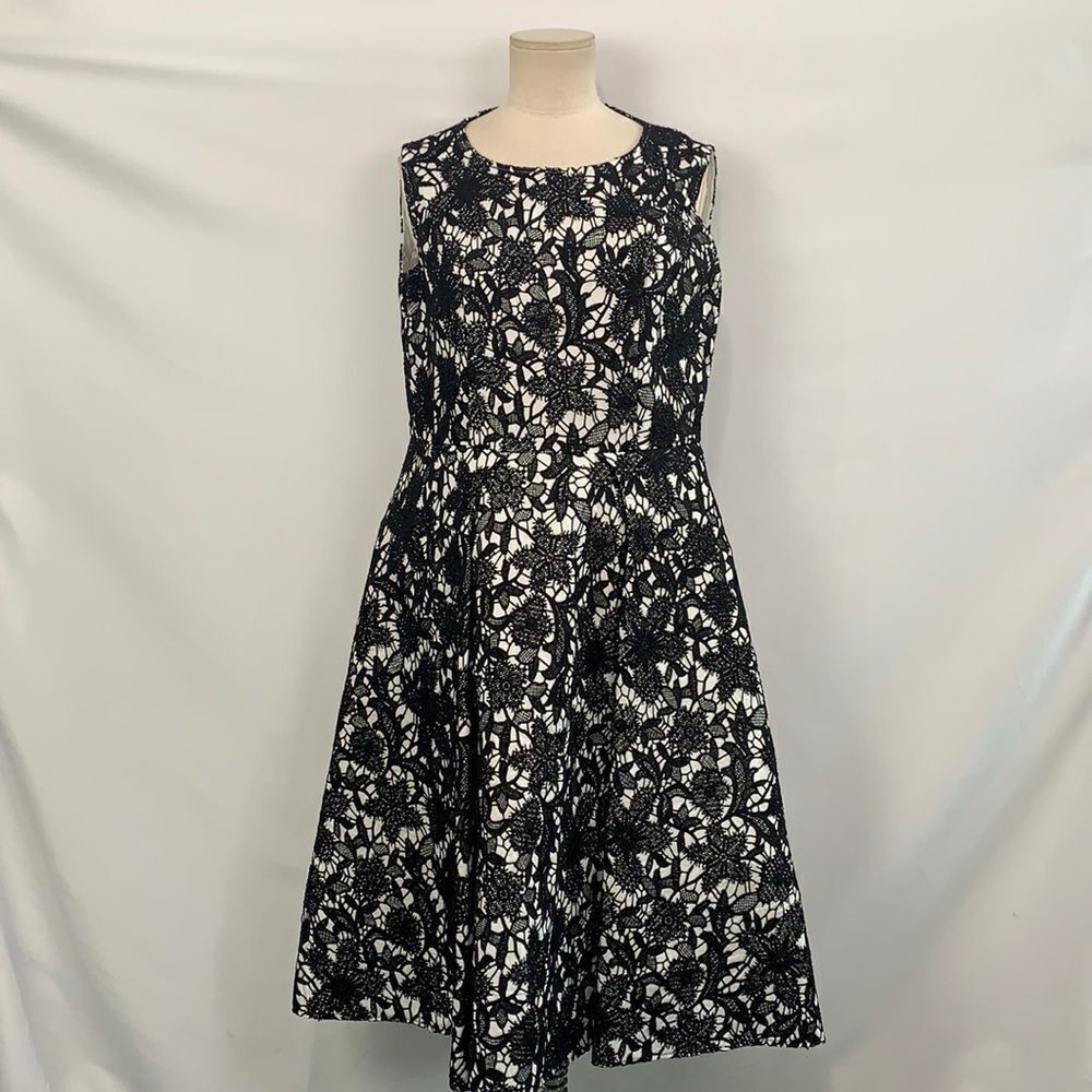 Miri white with black lace overlay dress